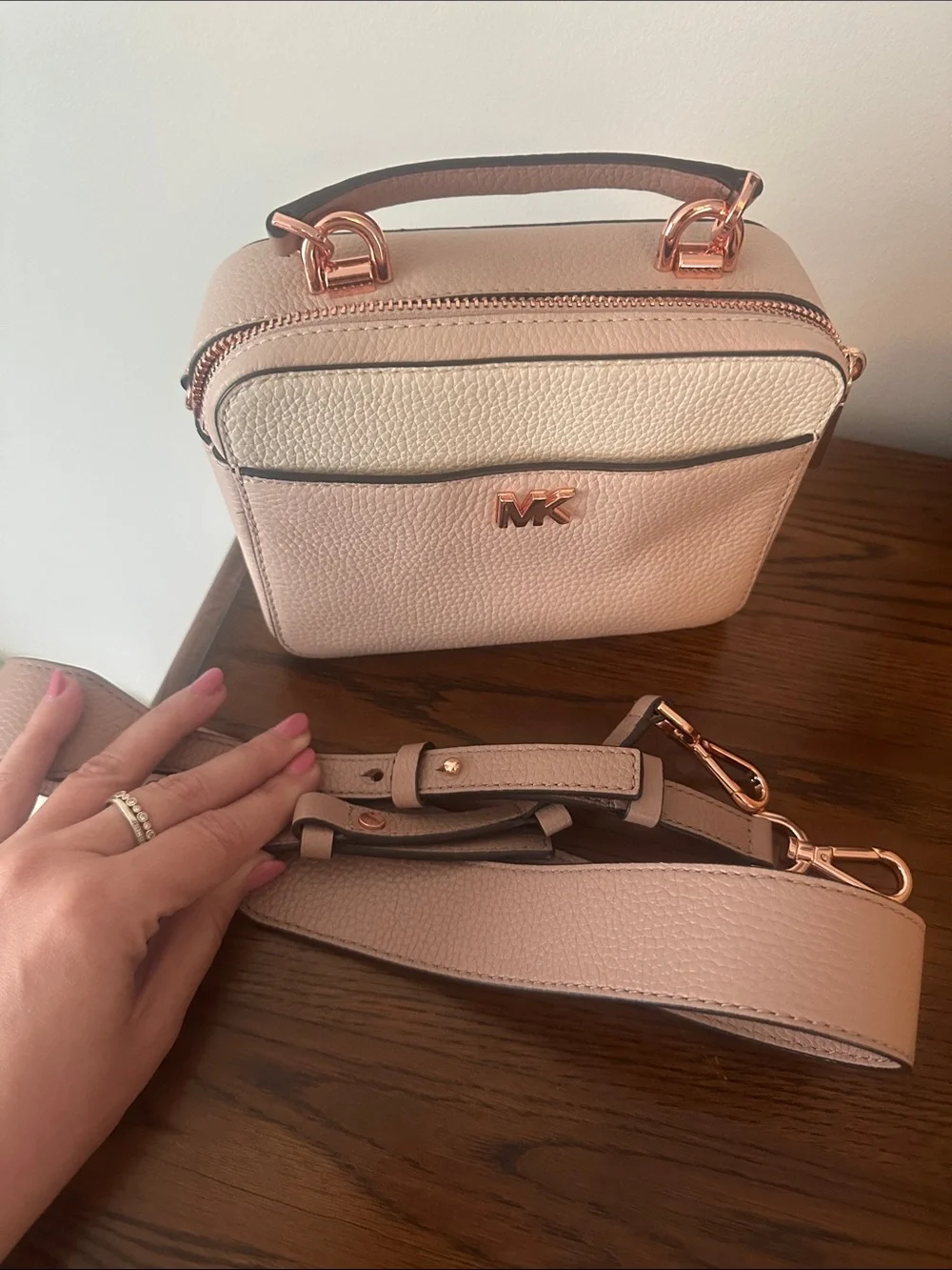 Michael Kors Blush Pink & Cream Leather Mini Top-Handle Bag with Crossbody Strap